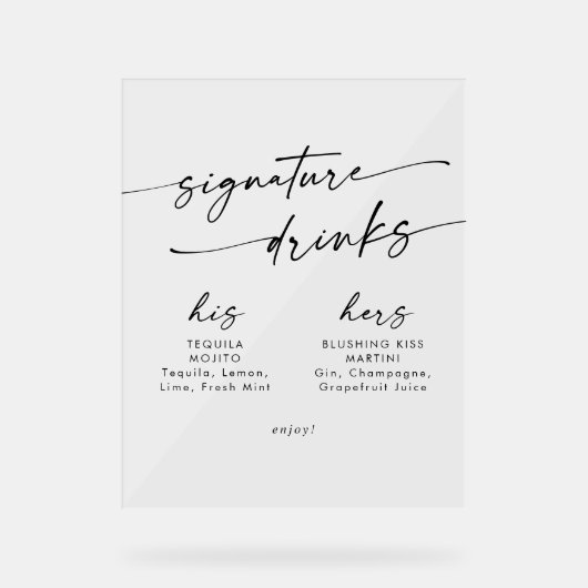 Boho Chic Clear Acrylic Wedding Signature Drinks Acrylschild (Vorderseite)