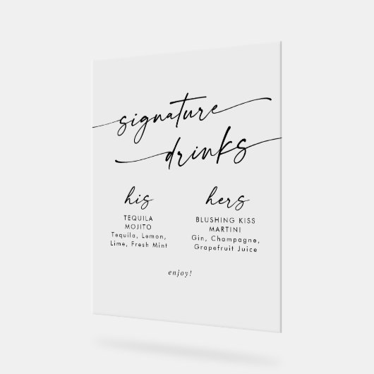 Boho Chic Clear Acrylic Wedding Signature Drinks Acrylschild (Winkel)