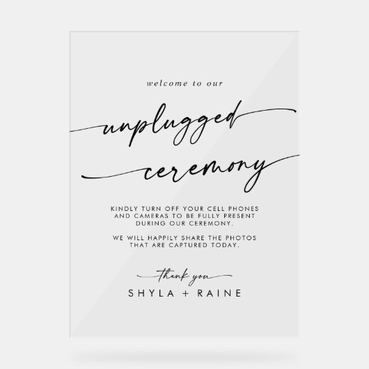 Boho Chic Clear Akryllische Hochzeit Unplugged Zer Acrylschild (Vorderseite)