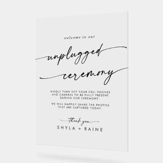 Boho Chic Clear Akryllische Hochzeit Unplugged Zer Acrylschild (Winkel)