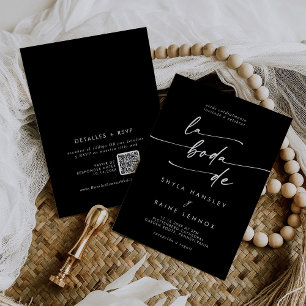 Boho Chic COLOR EDITABLE QR Code Spanish Wedding Einladung