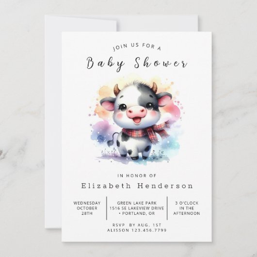 Boho Chic Cow Baby Dusche Einladung (Vorderseite)