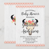 Boho Chic Cow Skull Floral Baby Dusche Einladung (Vorne/Hinten)