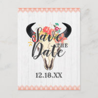 Boho Chic Cow Skull Floral Bouquets Save the Date