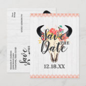 Boho Chic Cow Skull Floral Bouquets Save the Date Ankündigungspostkarte (Vorne/Hinten)