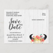 Boho Chic Cow Skull Floral Bouquets Save the Date Ankündigungspostkarte (Rückseite)