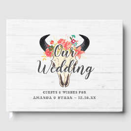 Boho Chic Cow Skull Floral Rustic Wedgram Gästebuch