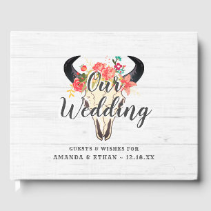 Boho Chic Cow Skull Floral Rustic Wedgram Gästebuch