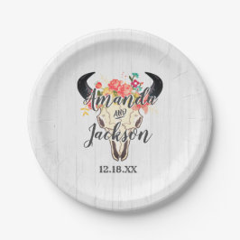 Boho Chic Cow Skull Floral Rustic Wedgram Pappteller