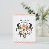 Boho Chic Cow Skull werden Sie meine Trauzeugin se Einladung (Stehend Vorderseite)