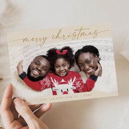 Boho Chic Cream Gold Easy Modern Foto Christmas Feiertagskarte