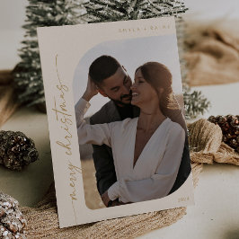 Boho Chic Cream Gold Foto Einfach Frohe Weihnachte Feiertagskarte