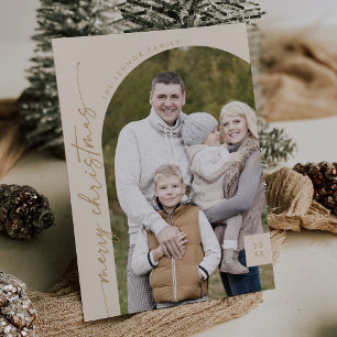 Boho Chic Cream Gold Foto Moderne frohe Weihnachte Feiertagskarte