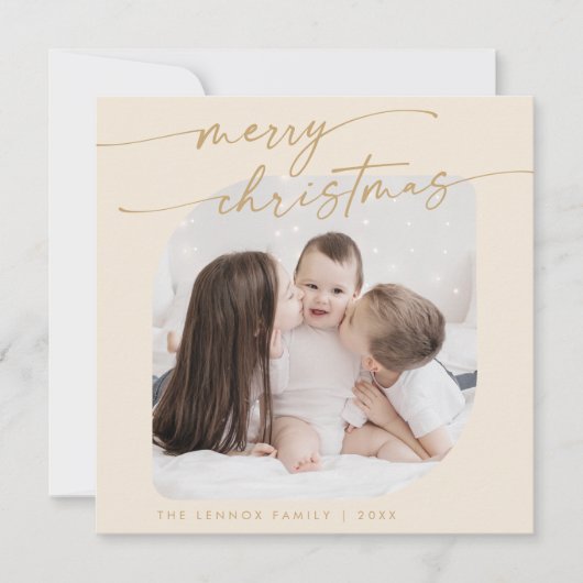 Boho Chic Creme Gold Foto Niedlich Weihnachten (Vorderseite)