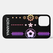 Boho Chic Custom Black Floral Design iPhone Case (Rückseite (Horizontal))