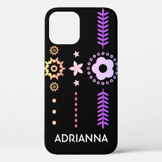 Boho Chic Custom Black Floral Design iPhone Case (Rückseite)
