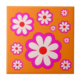 BOHO Chic Daisy Muster Pink & Orange Retro floral Fliese