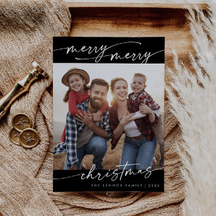 Boho Chic Dark Black Family Foto Niedlich Weihnach Feiertagskarte