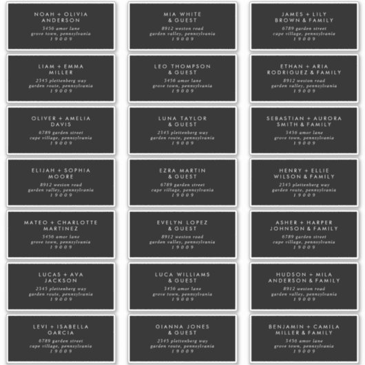 Boho Chic Dark Black Guest Address Labels (Vorderseite)