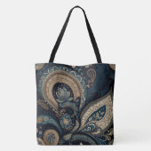Boho Chic Dark Blue Paisley Pattern Tasche (Rückseite)