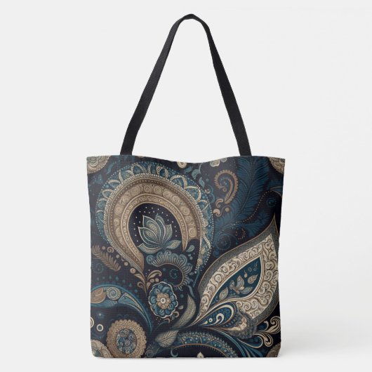 Boho Chic Dark Blue Paisley Pattern Tasche (Rückseite)