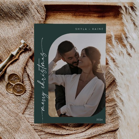 Boho Chic Dark Green Foto Simple Frohe Weihnachten