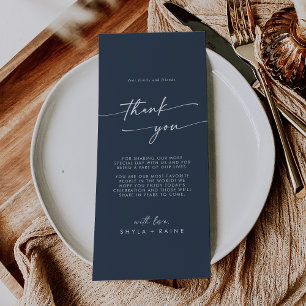 Boho Chic Dark Navy Blue Danke Platzkarte Menükarte