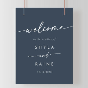 Boho Chic Dark Navy Blue DIY Wedding Welcome Sign Poster