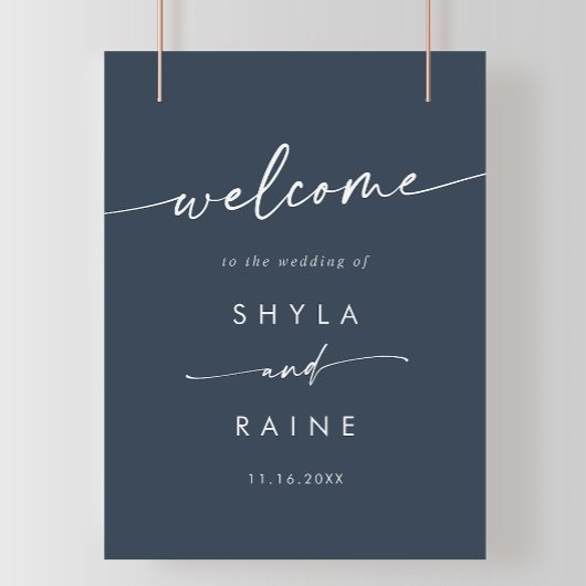 Boho Chic Dark Navy Blue DIY Wedding Welcome Sign Poster
