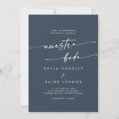 Boho Chic Dark Navy Blue Foto Spanish Wedding Einladung (Vorderseite)