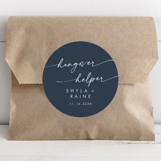Boho Chic Dark Navy Blue Hangover Helper Favor Runder Aufkleber