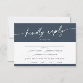 Boho Chic Dark Navy Blue Menü RSVP Karte (Vorderseite)
