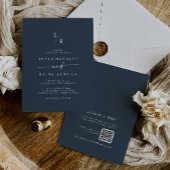 Boho Chic Dark Navy Blue Monogram QR Code Wedding Einladung