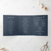 Boho Chic Dark Navy Blue Monogram Wedding Dreifach-gefaltete Programmkarte (Innenseite)