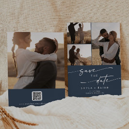 Boho Chic Dark Navy Blue Multi Foto QR Code Save The Date