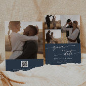 Boho Chic Dark Navy Blue Multi Foto QR Code Save The Date