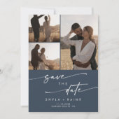 Boho Chic Dark Navy Blue Multi Foto QR Code Save The Date (Vorderseite)