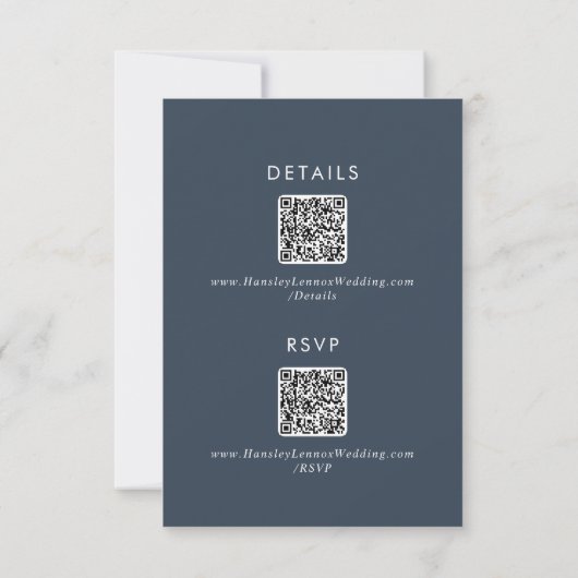 Boho Chic Dark Navy Blue QR-Code Details RSVP Karte (Rückseite)