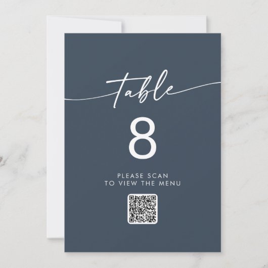 Boho Chic Dark Navy Blue QR Code Tischnummern (Vorderseite)