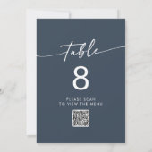Boho Chic Dark Navy Blue QR Code Tischnummern (Rückseite)