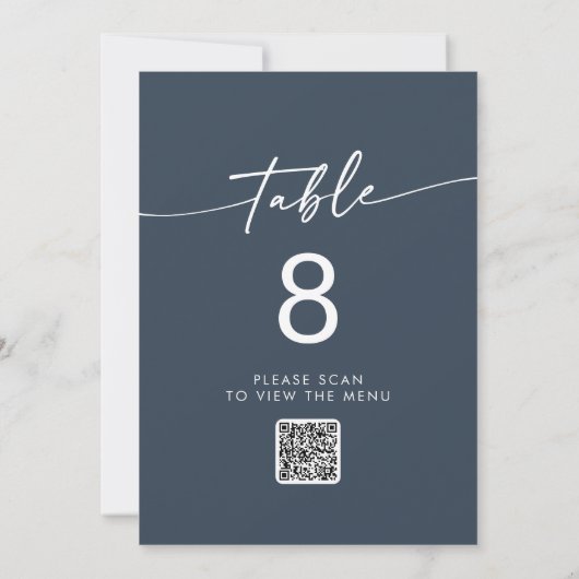 Boho Chic Dark Navy Blue QR Code Tischnummern (Rückseite)
