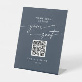 Boho Chic Dark Navy Blue Seekarte QR Code Sockelschild (Vorderseite)