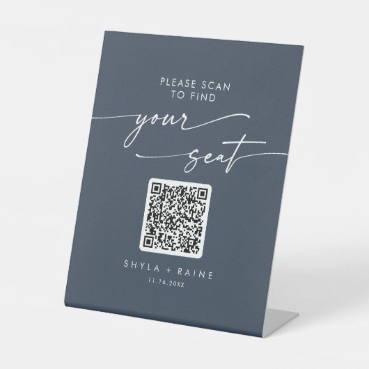 Boho Chic Dark Navy Blue Seekarte QR Code Sockelschild (Vorderseite)