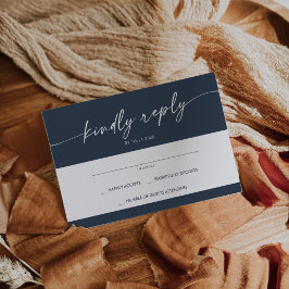 Boho Chic Dark Navy Blue Simple Wedding RSVP Karte