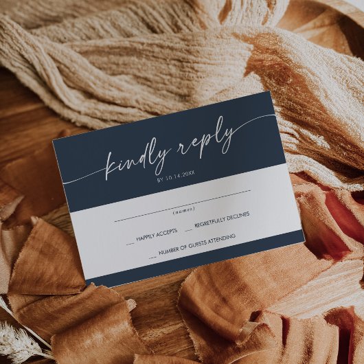 Boho Chic Dark Navy Blue Simple Wedding RSVP Karte