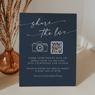 Boho Chic Dark Navy Blue teilt die Liebe QR Code Sockelschild