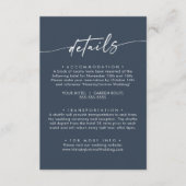 Boho Chic Dark Navy Blue Wedding Details Begleitkarte (Vorderseite)