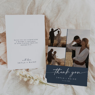 Boho Chic Dark Navy Blue Wedding Foto Collage Dankeskarte