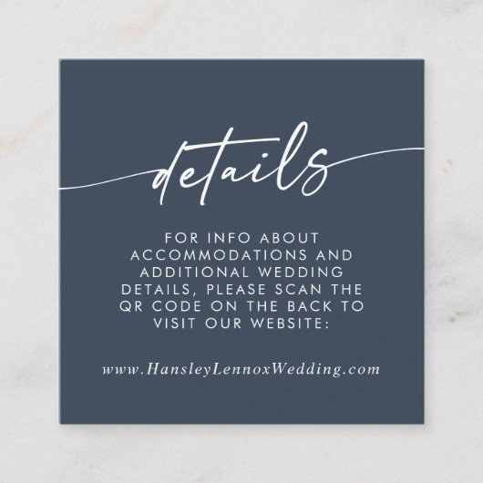 Boho Chic Dark Navy Blue Wedding QR Code Details Begleitkarte (Vorderseite)