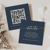 Boho Chic Dark Navy Blue Wedding QR Code Details Begleitkarte